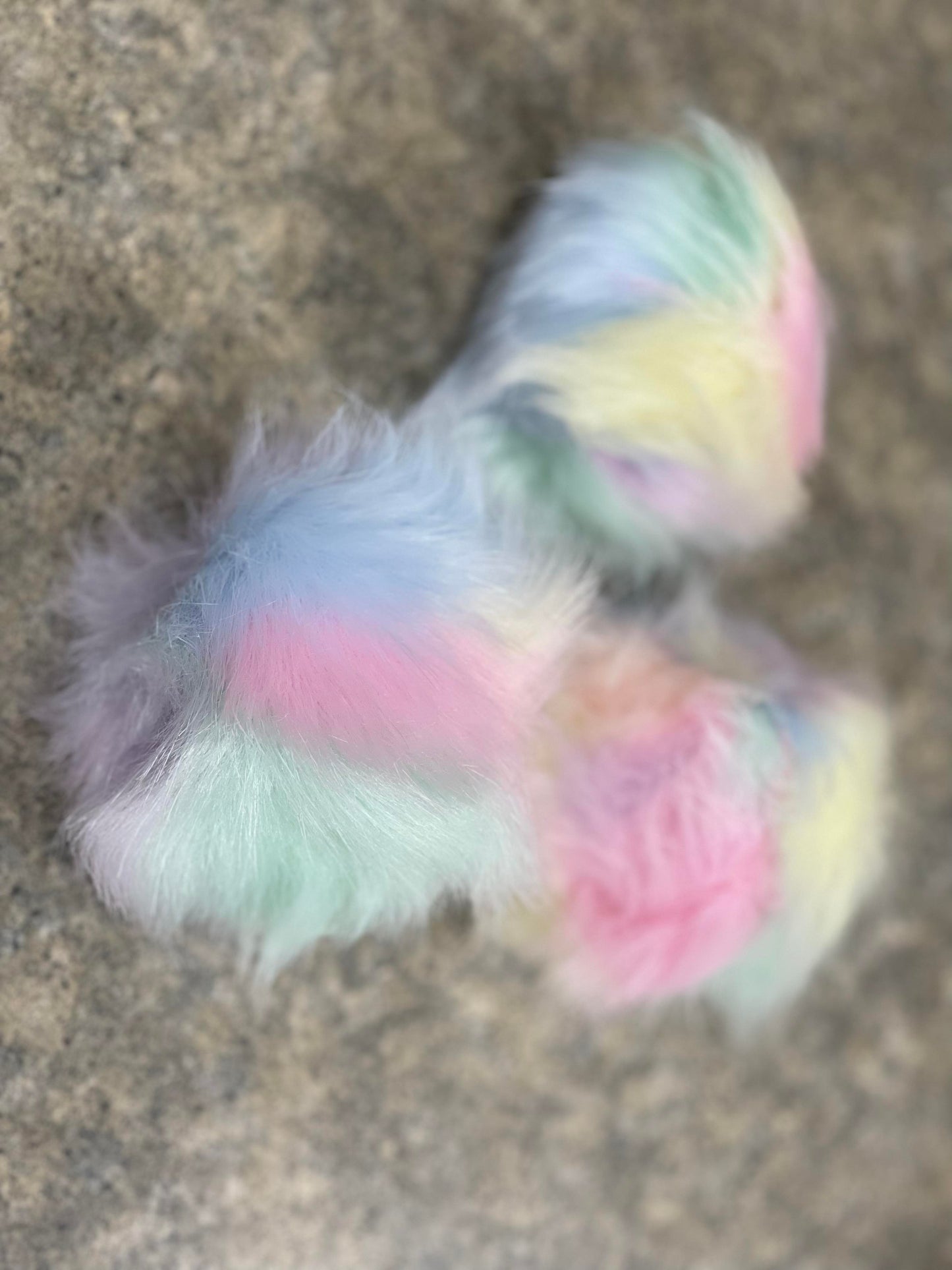 Faux Fur Poms - Pastel, rainbow white, rainbow blue retail