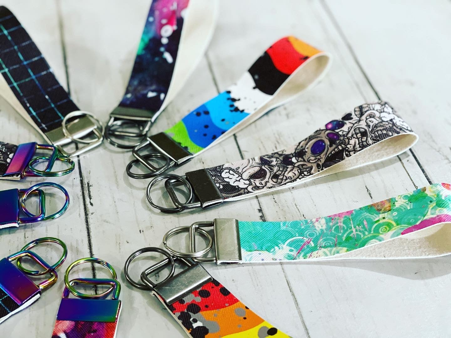Vinyl Lanyard Wristlet Keychain Wrist Strap - RockerByeDestash Swag Rainbow Waves