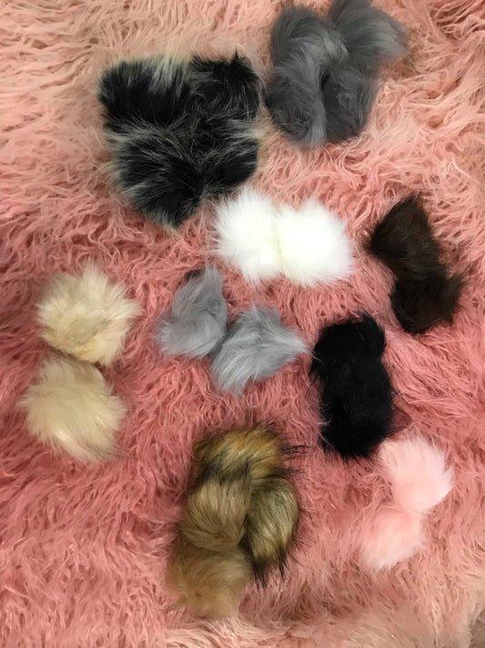 Retail faux fur MULTIPLE COLORS TO CHOOSE FROM colored Pom with elastic loop