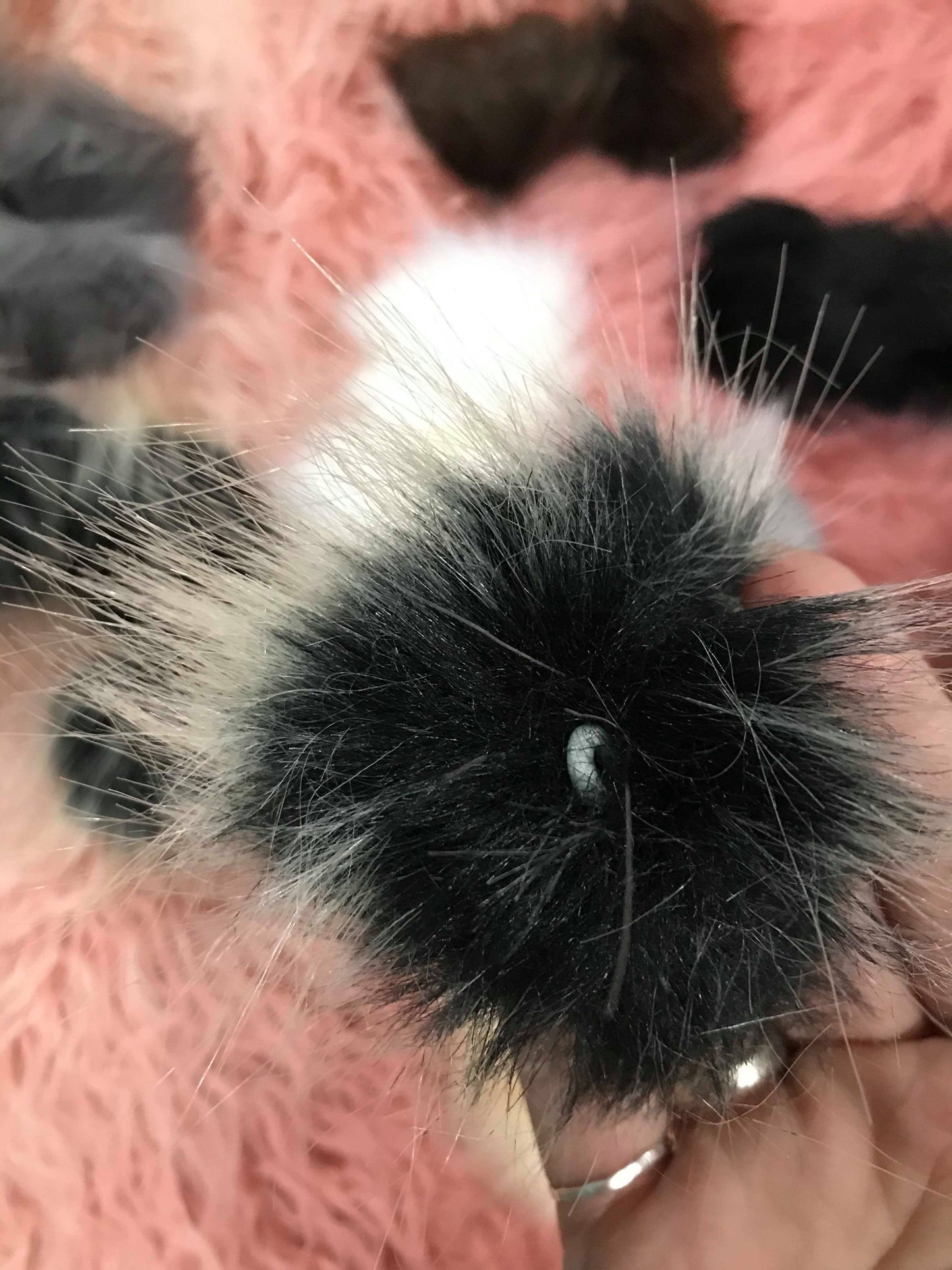 Retail faux fur MULTIPLE COLORS TO CHOOSE FROM colored Pom with elastic loop