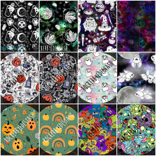 Cotton Lycra - Round JJ Retail - Halloween Prints - Zombies, Bats, and more