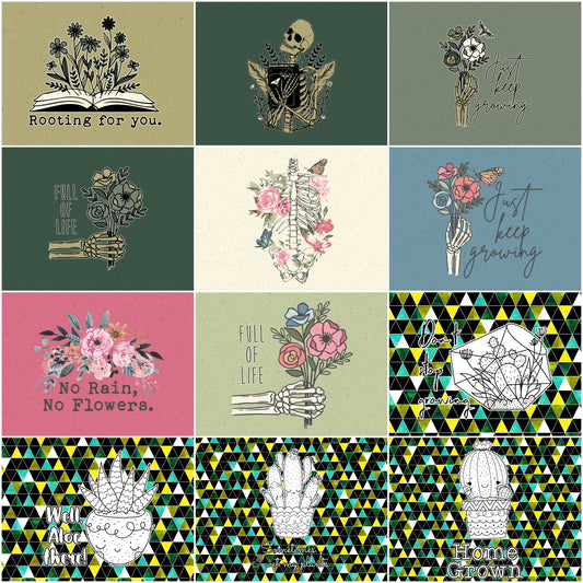 Cotton Lycra Panels - Round PP Retail - Spring Skeleton & Succulents, Books & Plants Kid and Adult