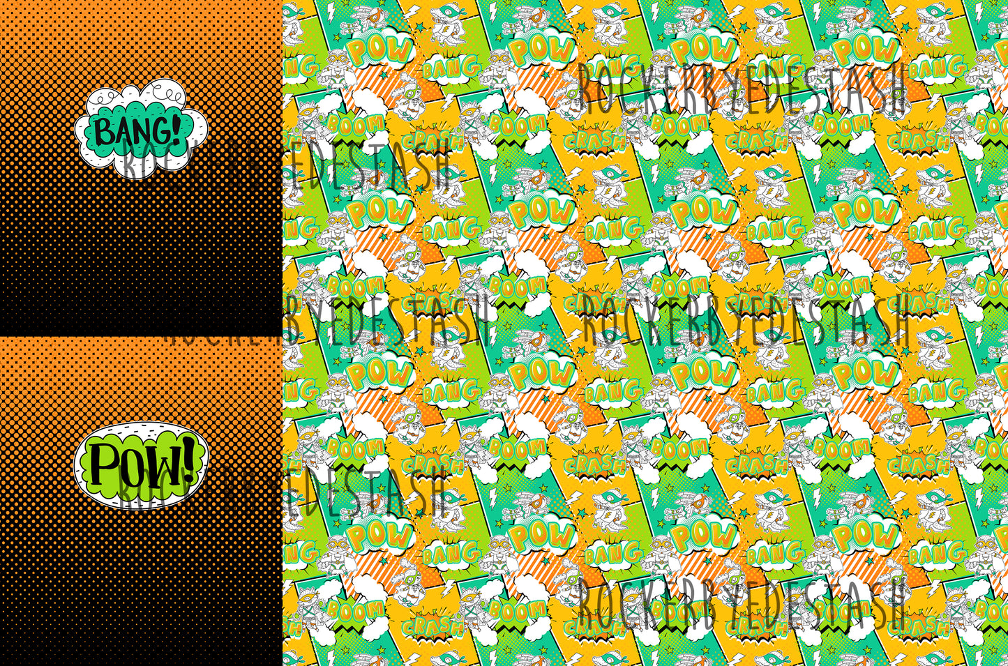 RETAIL - Hero Kids Print/Panel Rapport sets 2 panels and print all in one yard. Citrus