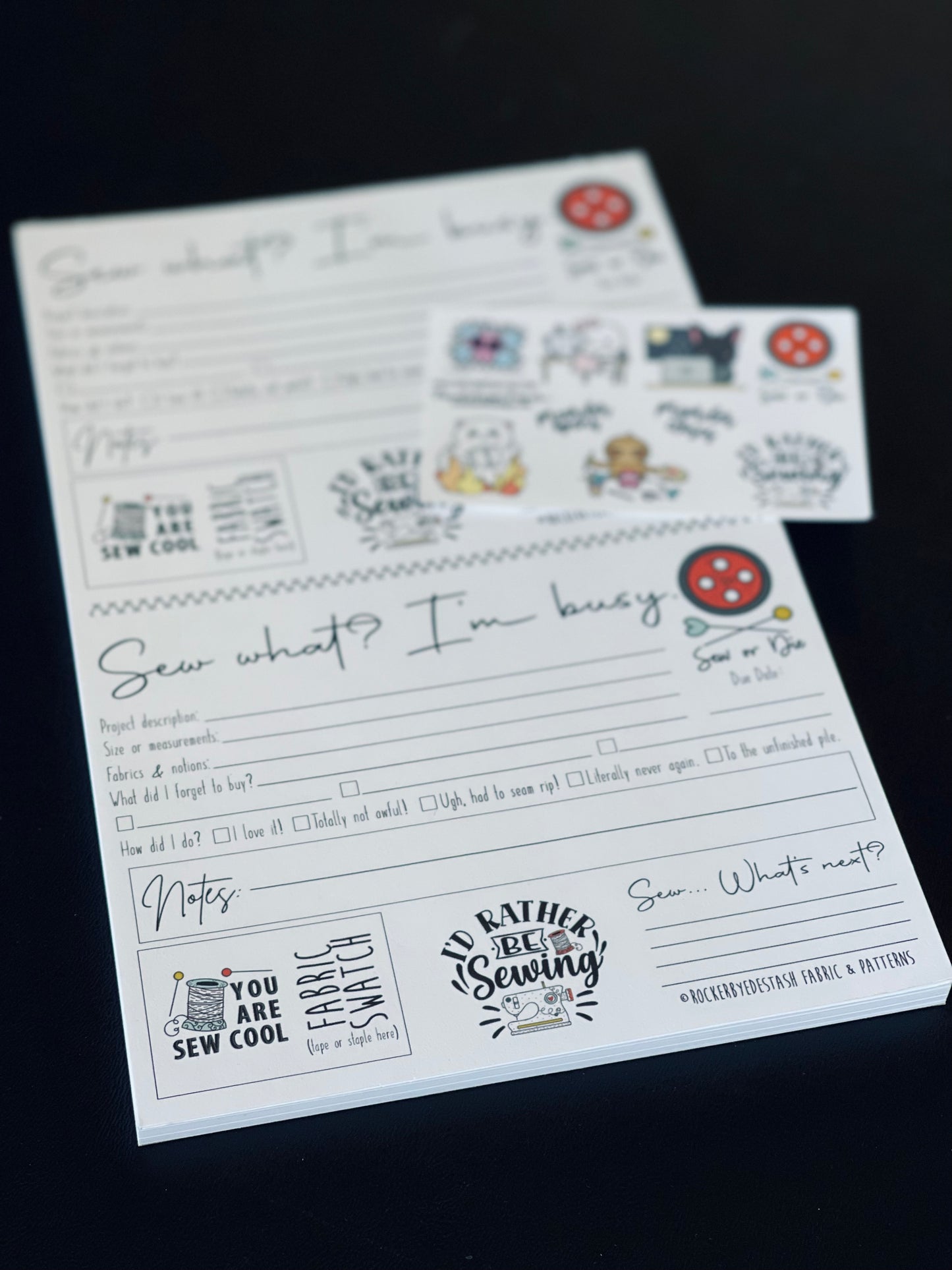 Sewing Paper Pad To Do List and Sticker Sheet - RockerByeDestash Exclusive Swag