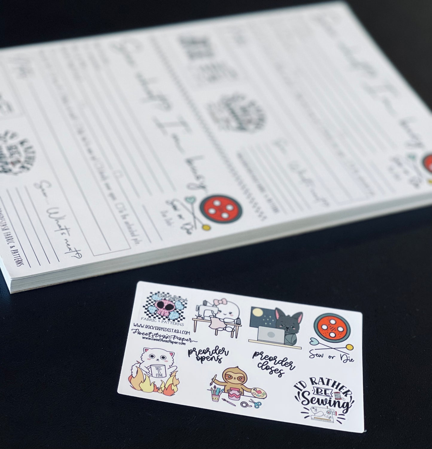Sewing Paper Pad To Do List and Sticker Sheet - RockerByeDestash Exclusive Swag