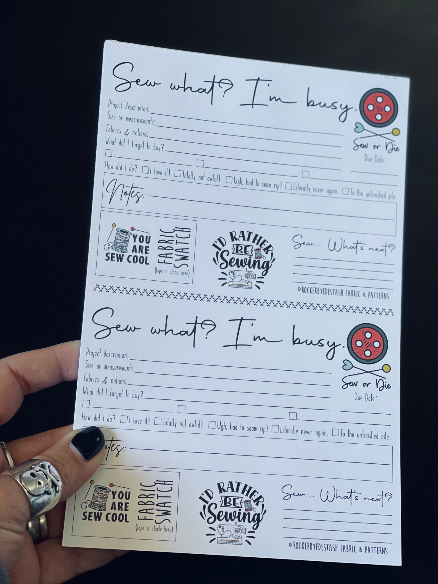 Sewing Paper Pad To Do List and Sticker Sheet - RockerByeDestash Exclusive Swag