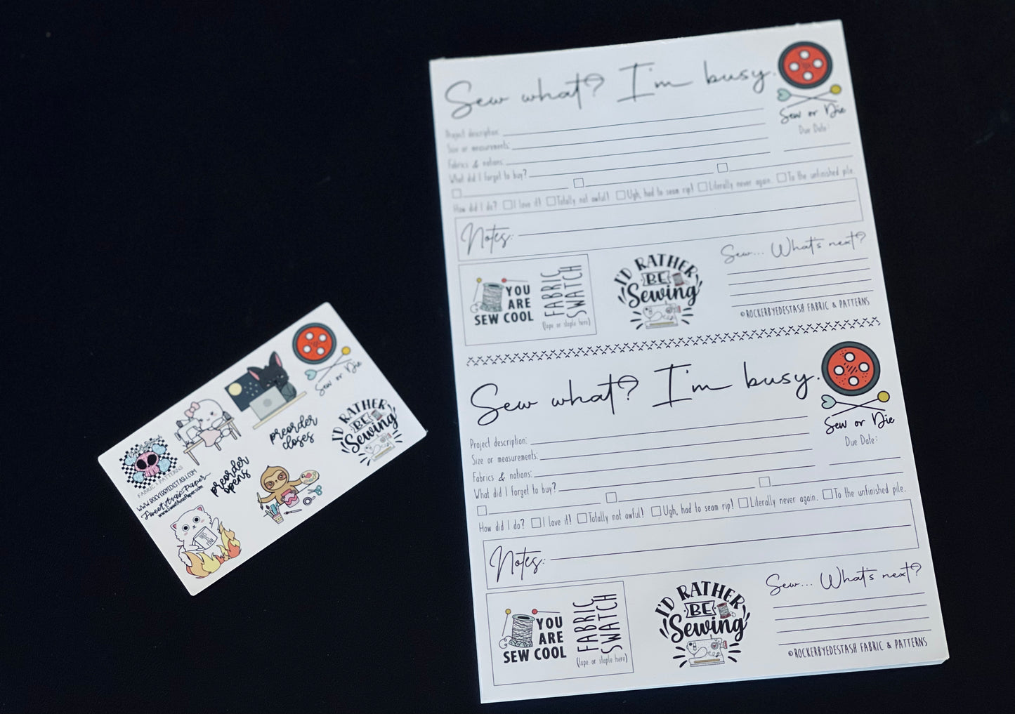 Sewing Paper Pad To Do List and Sticker Sheet - RockerByeDestash Exclusive Swag