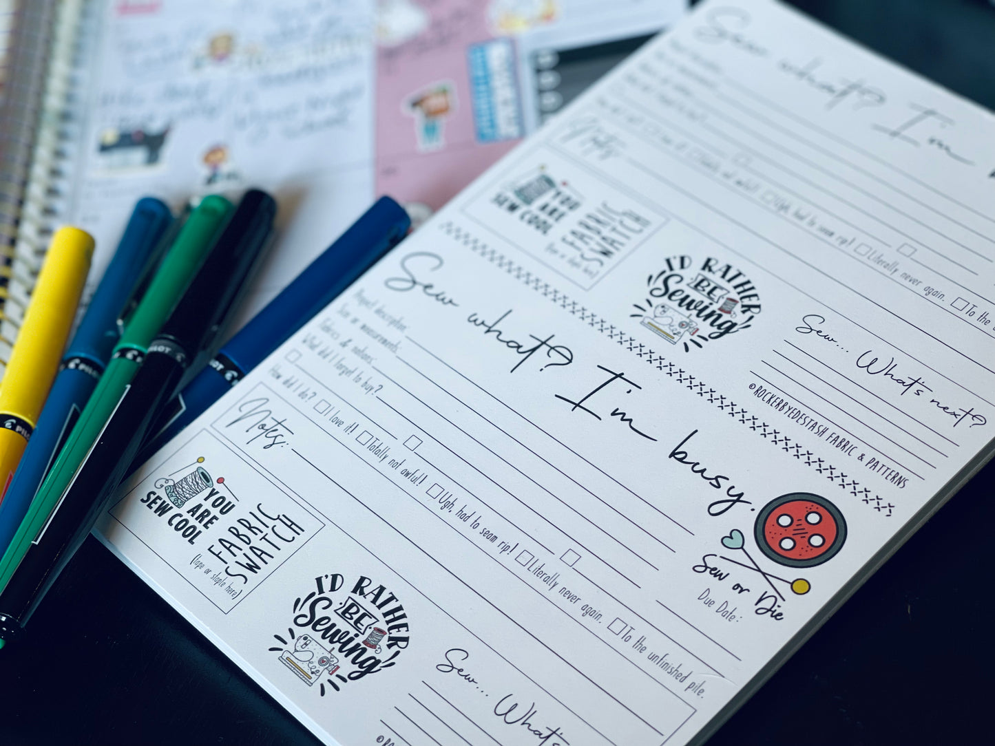 Sewing Paper Pad To Do List and Sticker Sheet - RockerByeDestash Exclusive Swag