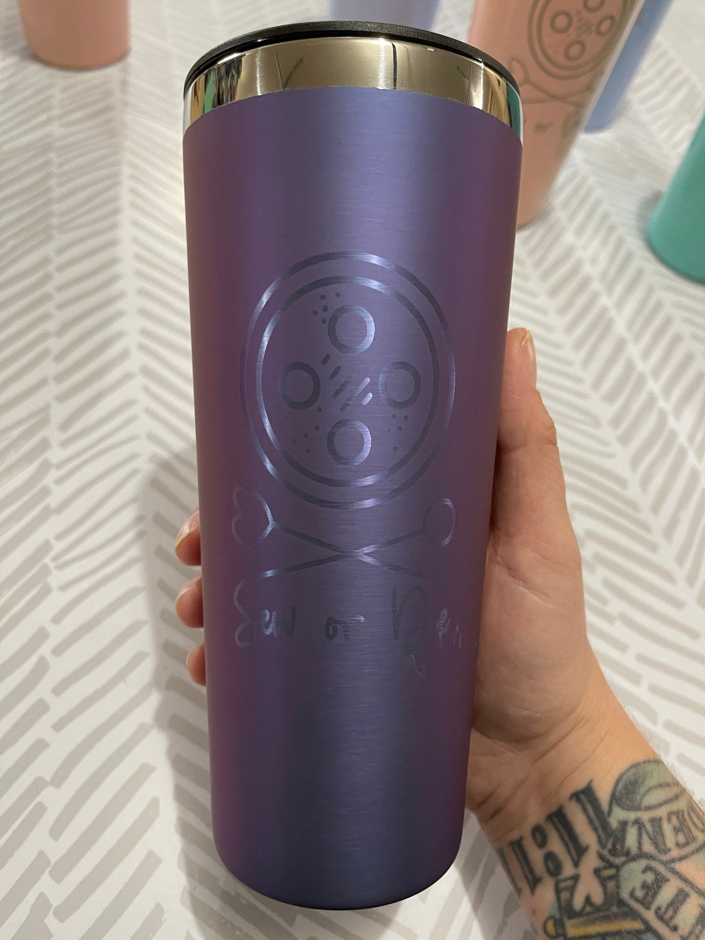 22oz steel insulated tumbler - Engraved - You are Sew Cool Peach