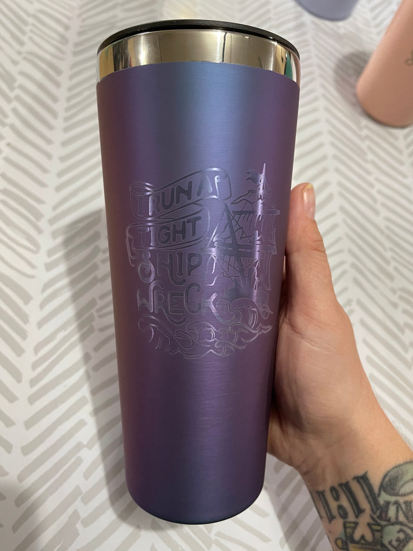 22oz steel insulated tumbler - Engraved - You are Sew Cool Peach