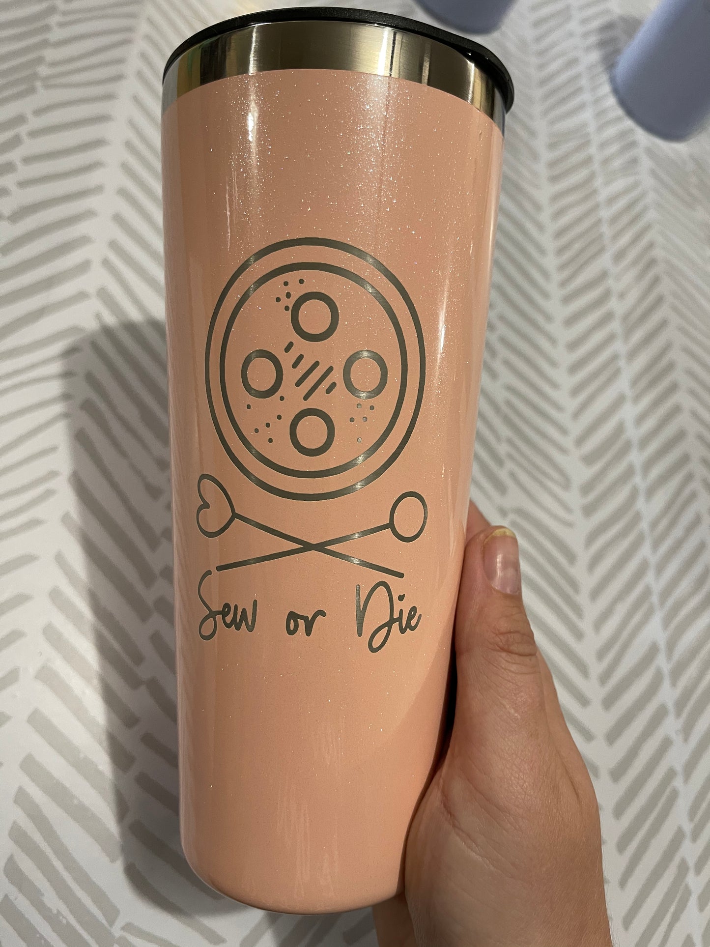 22oz steel insulated tumbler - Engraved - You are Sew Cool Peach