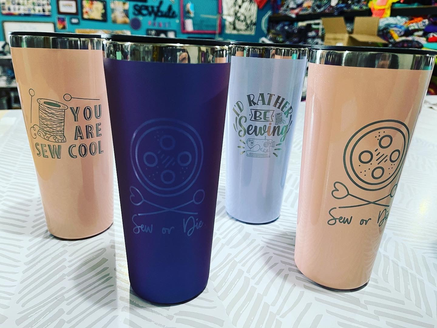 22oz steel insulated tumbler - Engraved - You are Sew Cool Peach