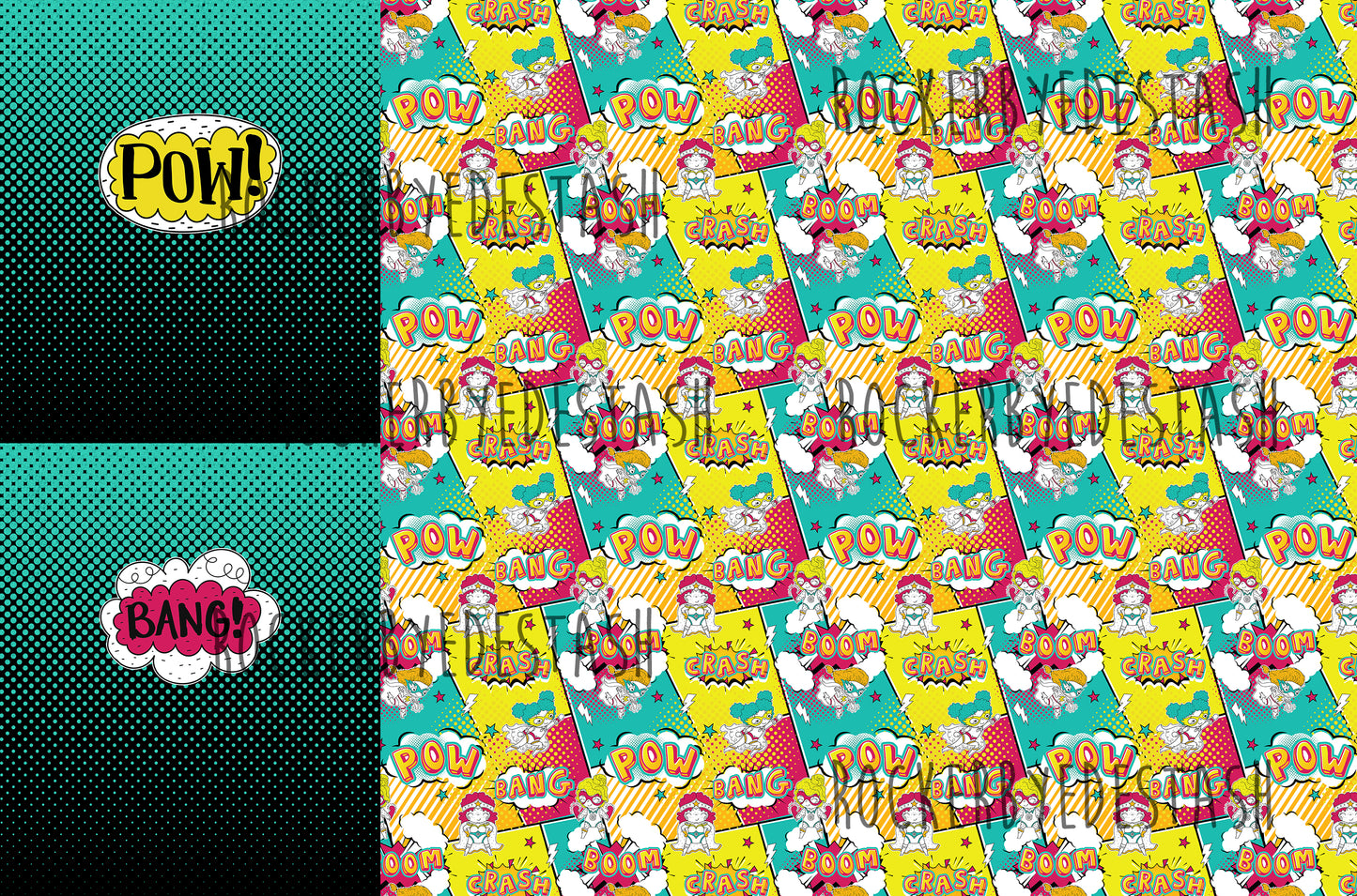 RETAIL - Hero Kids Print/Panel Rapport sets 2 panels and print all in one yard. Citrus