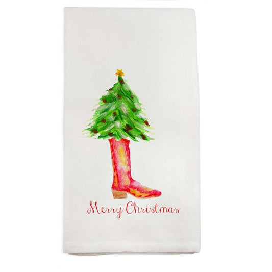 Cowboy Boot Merry Christmas Dish Tea Towel by French Graffiti