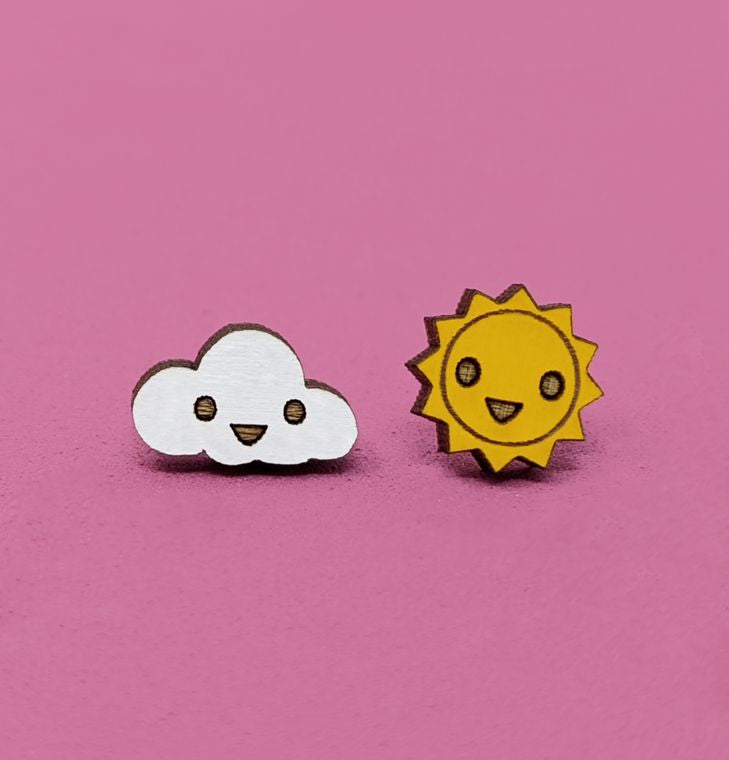 Cute Sun & Cloud Stud Earrings by Unpossible Cuts