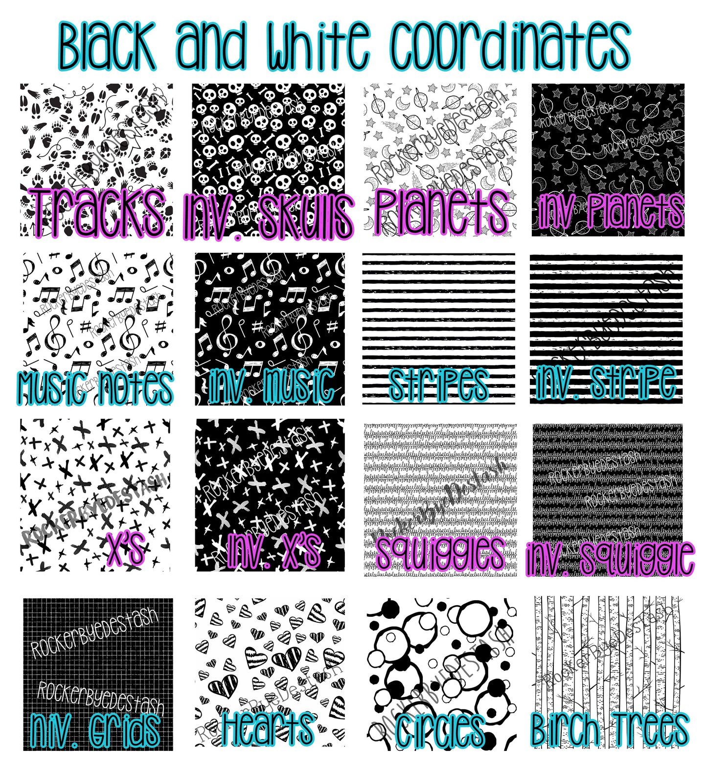 Cotton Lycra ACCENT fabric prints - retail - 1 yard per quantity Coordinate designs Black and white