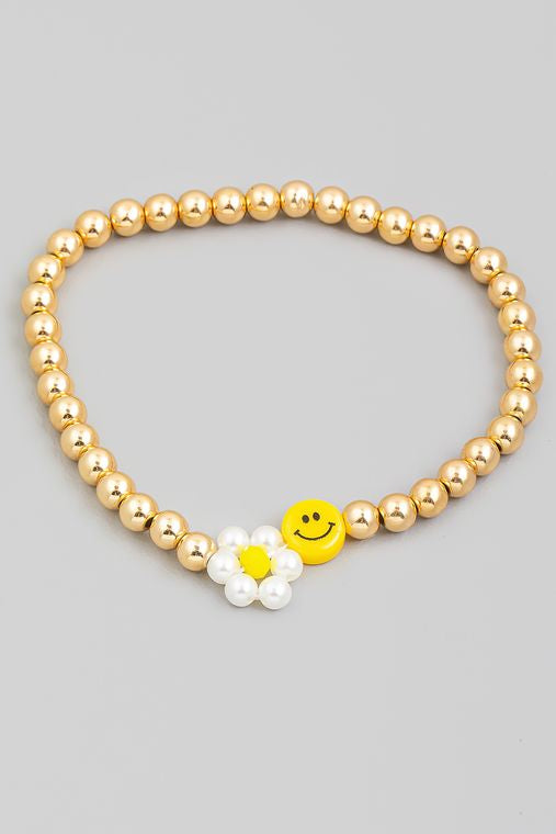 CRM Flower Smiley Face Bead Bracelet by Fame Accessories