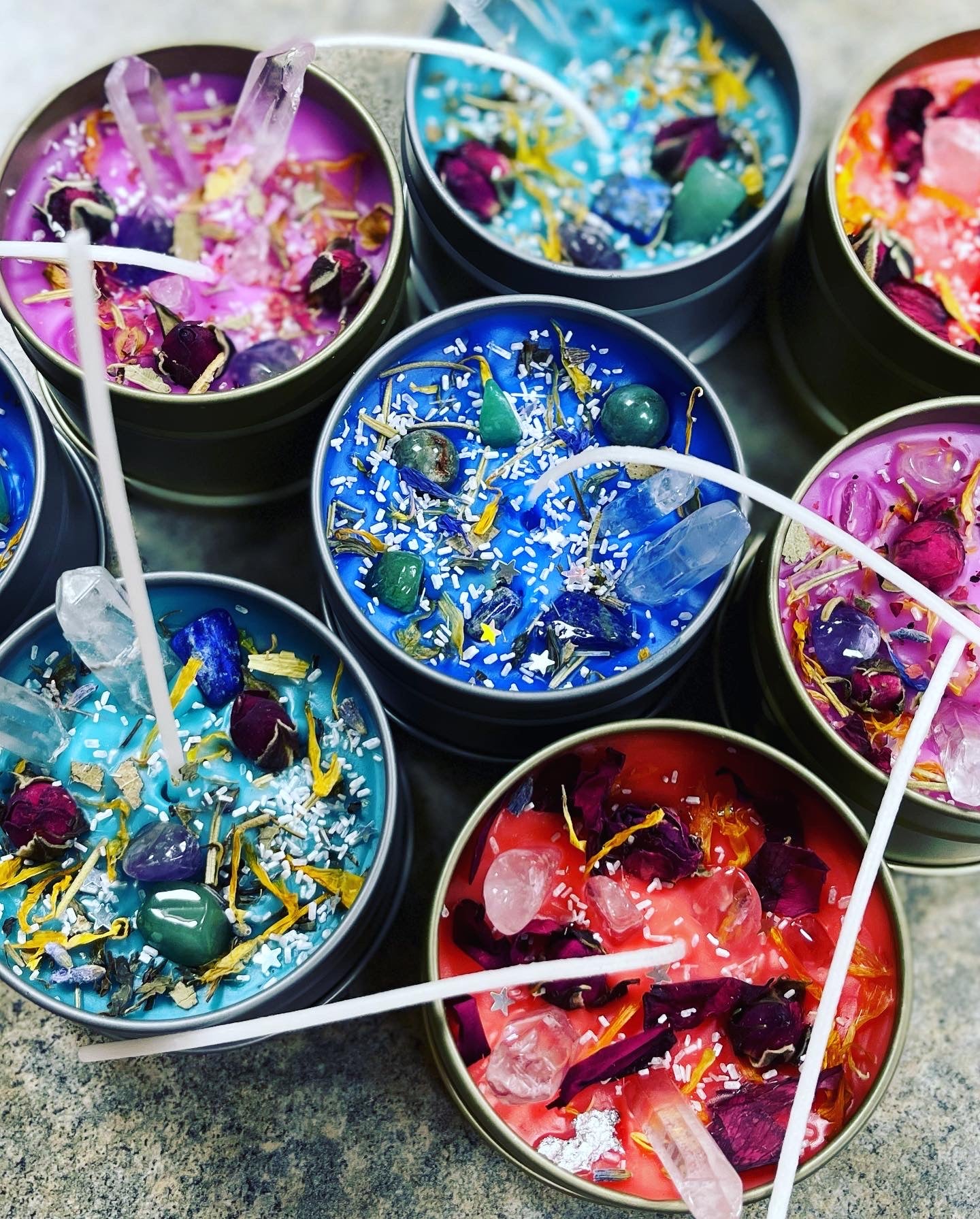 Candle crystal herbs flowers gift