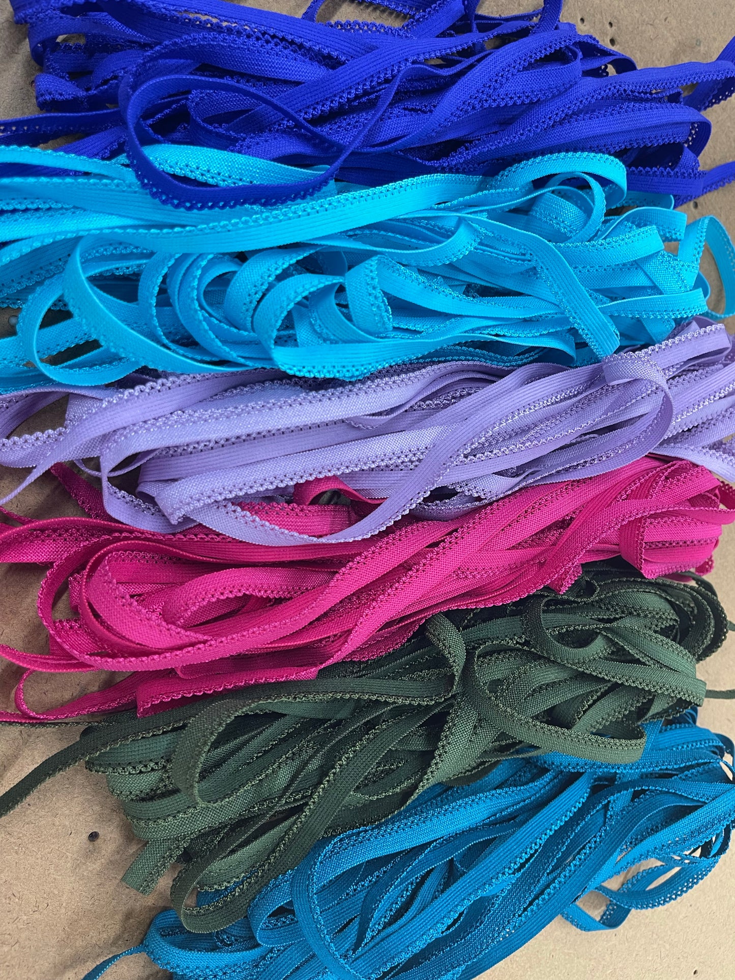 Lingerie elastic picot retail multiple  colors to choose from. Cut continuous