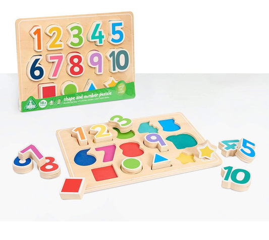Baby or toddler gift wooden number and shape puzzle