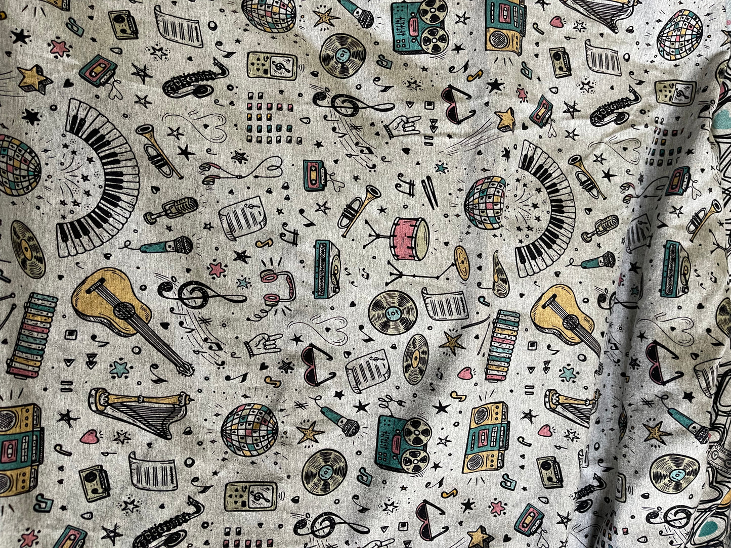 Retail Heather gray venti valentine, cassette tape hearts and musically music fabric cotton Lycra
