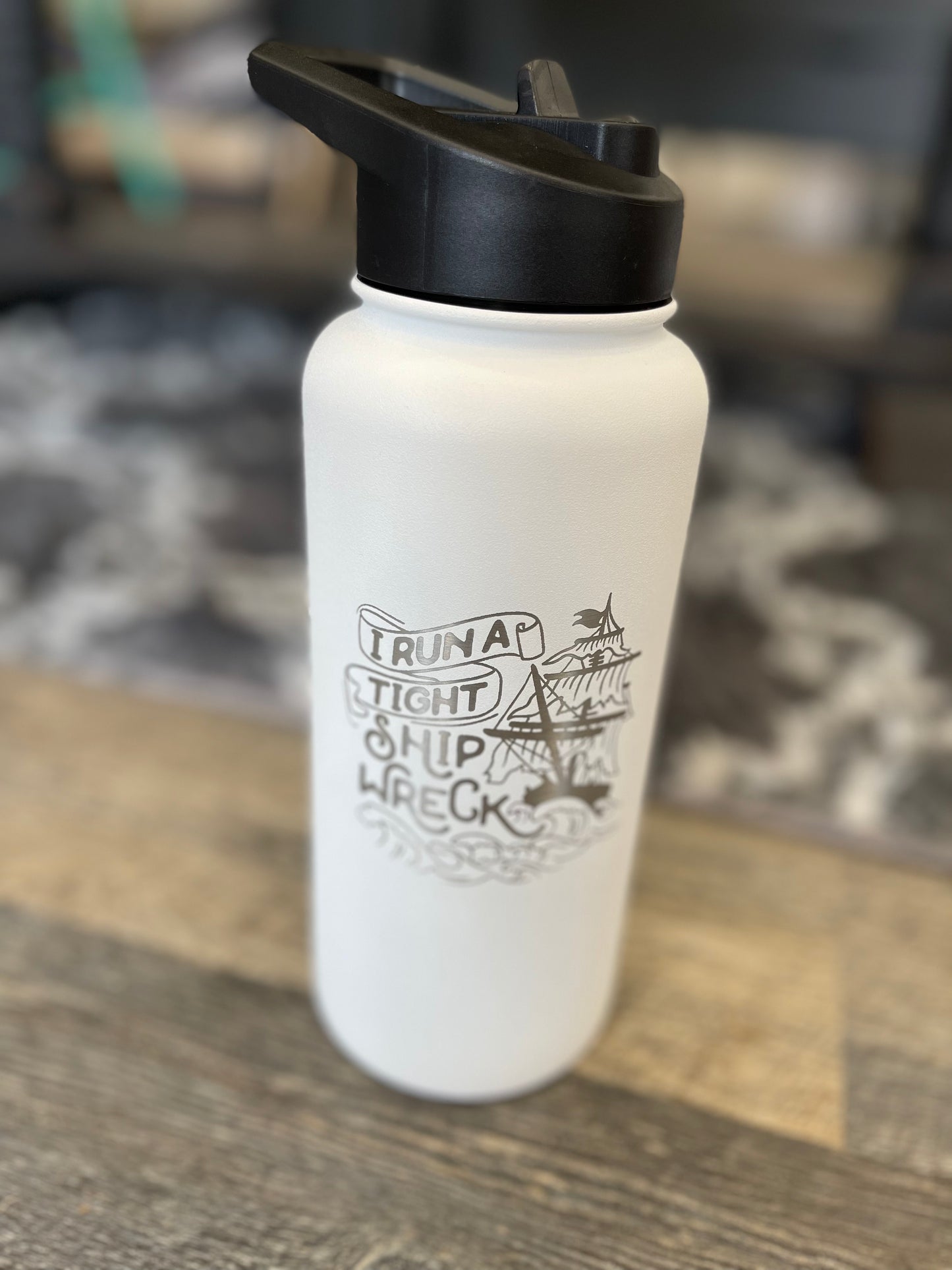 Retail - 32oz WHITE Engraved Water Bottles with plastic spout and straw - Matte White