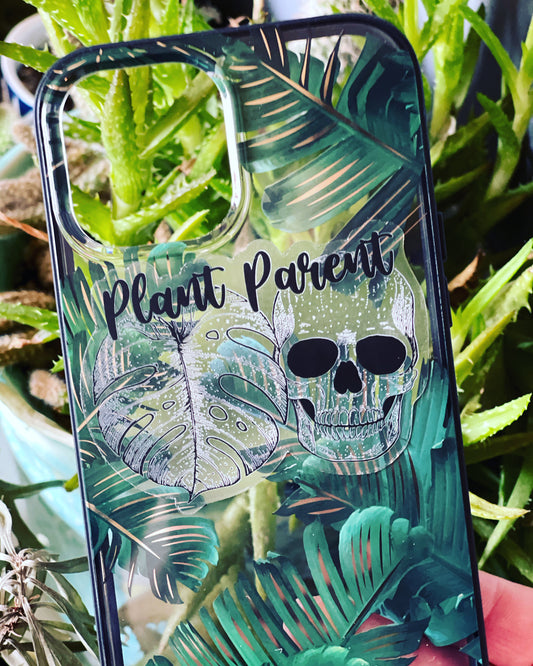 2.5x3 plant parent skull monstera clear vinyl sticker retail swag