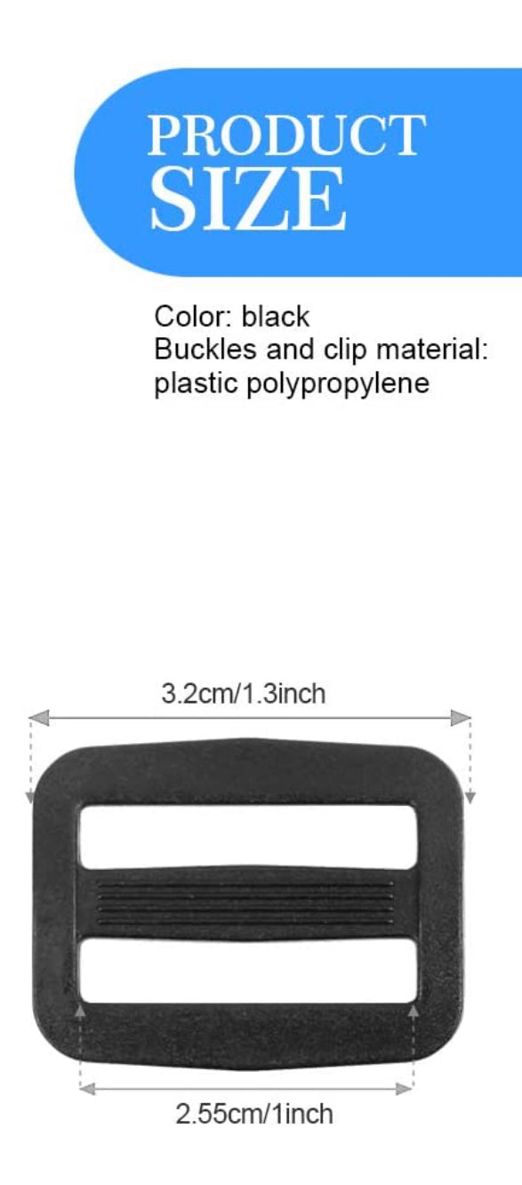 1” plastic buckle slides - set of 5 - retail