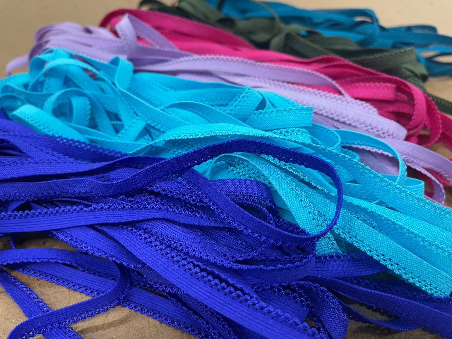Lingerie elastic picot retail multiple  colors to choose from. Cut continuous