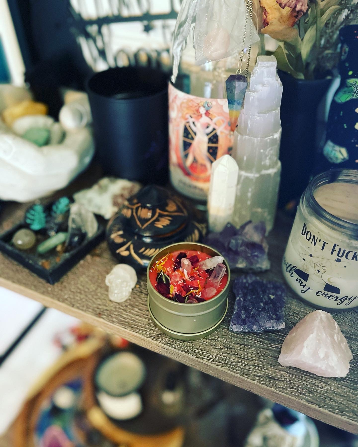 Candle crystal herbs flowers gift