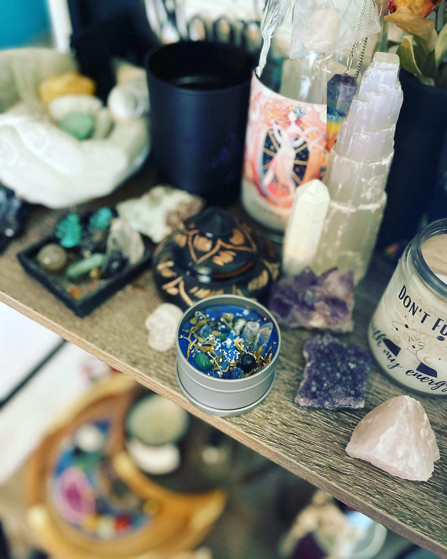 Candle crystal herbs flowers gift
