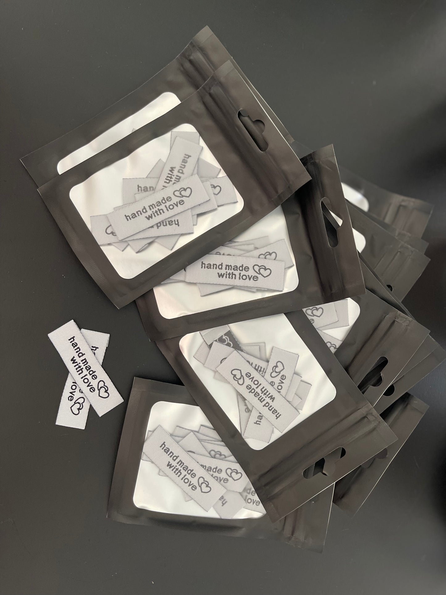 Embroidered Handmade with love sewing tags - 10 pack
