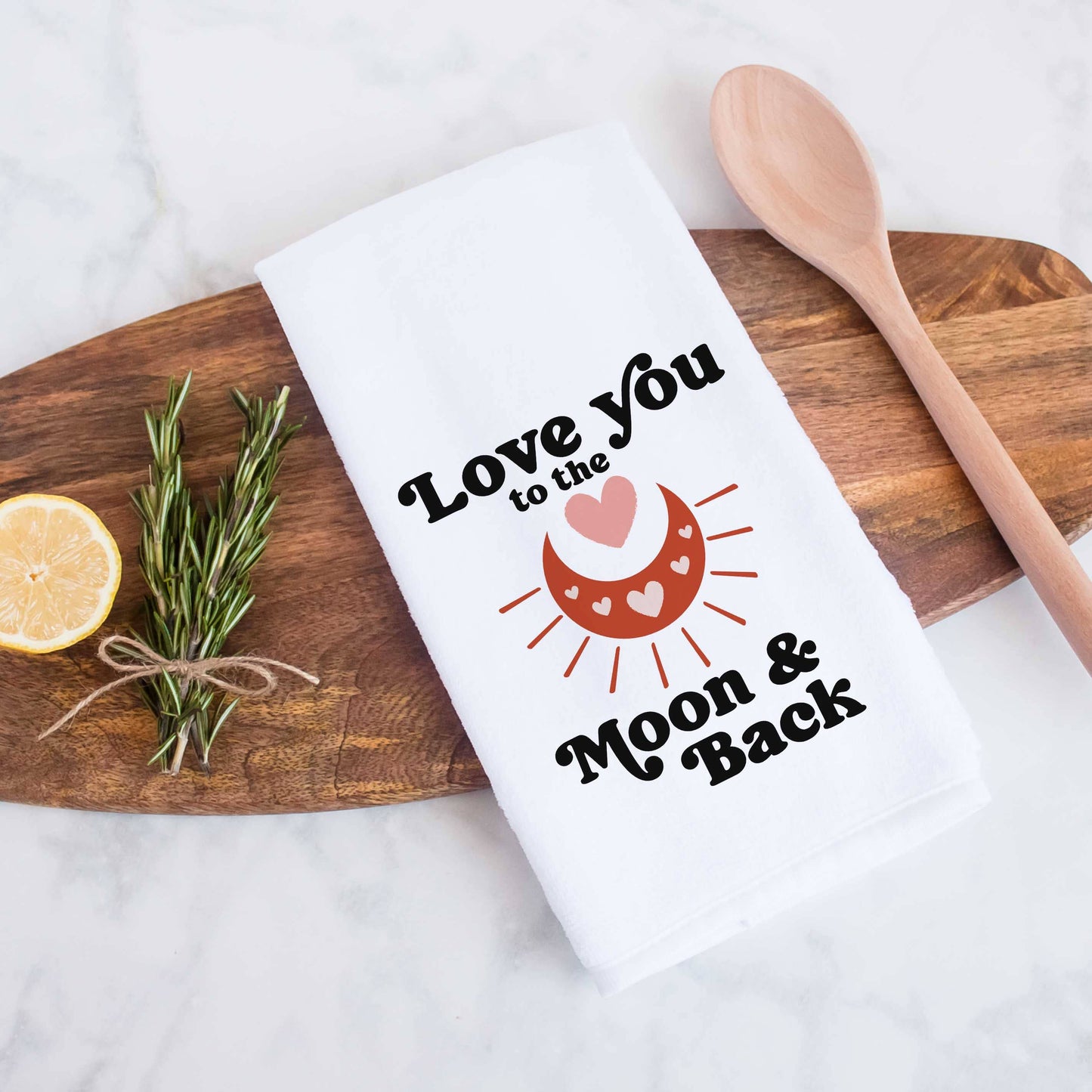 Love You to the Moon and Back mom mother Boho Kitchen Towel by Heart & Willow Prints gift