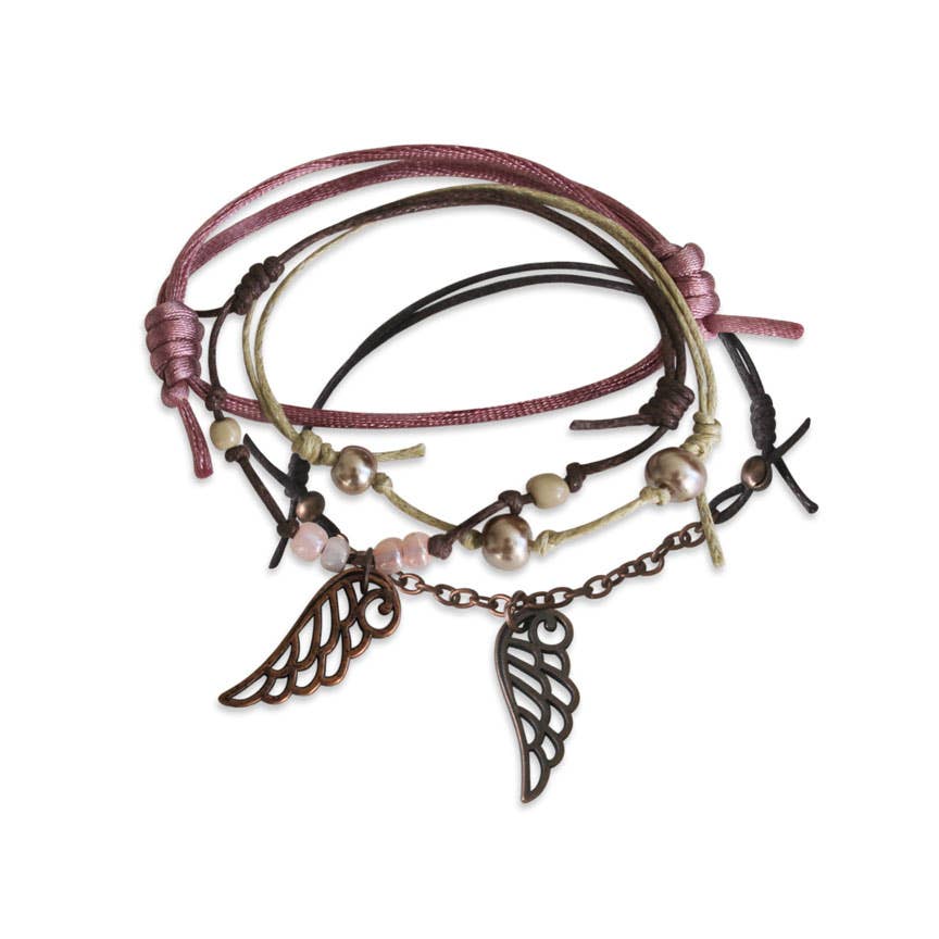 Wings Bracelets, 4 Piece Charm Bracelet Pack, Pink String by O Yeah Gifts