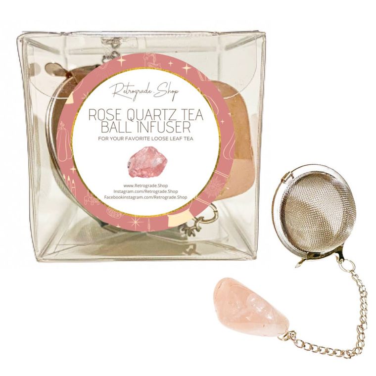 Quartz Crystal Gemstone 2-Inch Tea Ball Infuser Bundle by Retrograde.Shop Clear Quartz or Rose Gift