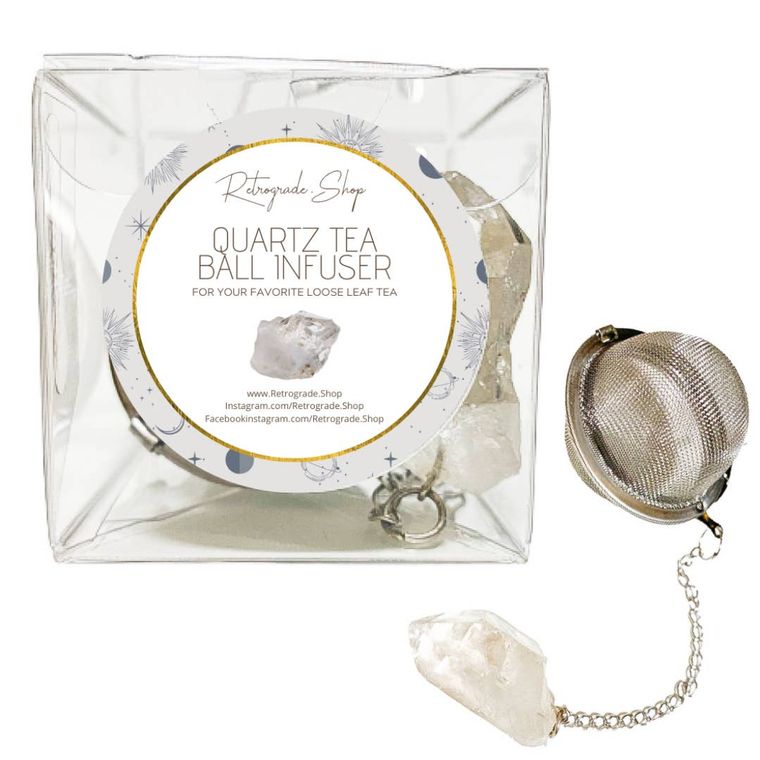 Quartz Crystal Gemstone 2-Inch Tea Ball Infuser Bundle by Retrograde.Shop Clear Quartz or Rose Gift