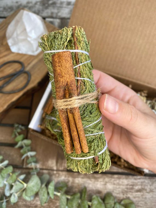 Cedar Sage Stick with Cinnamon, Fall Decor, White Sage Alternative, Smoke Cleansing by Larks and Leo