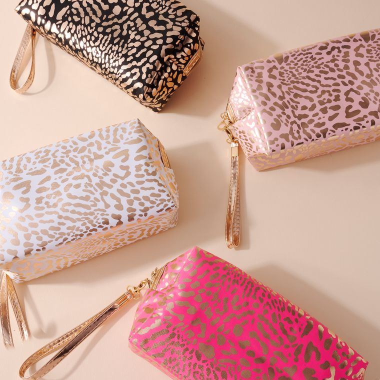 LIGHT PINK  Animal Print Metallic Cosmetic Bag by Avenue Zoe RBD Swag