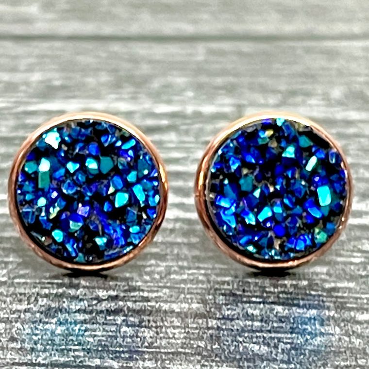 Indigo Druzy Earrrings 12mm by All Up In The Hair RBD Swag