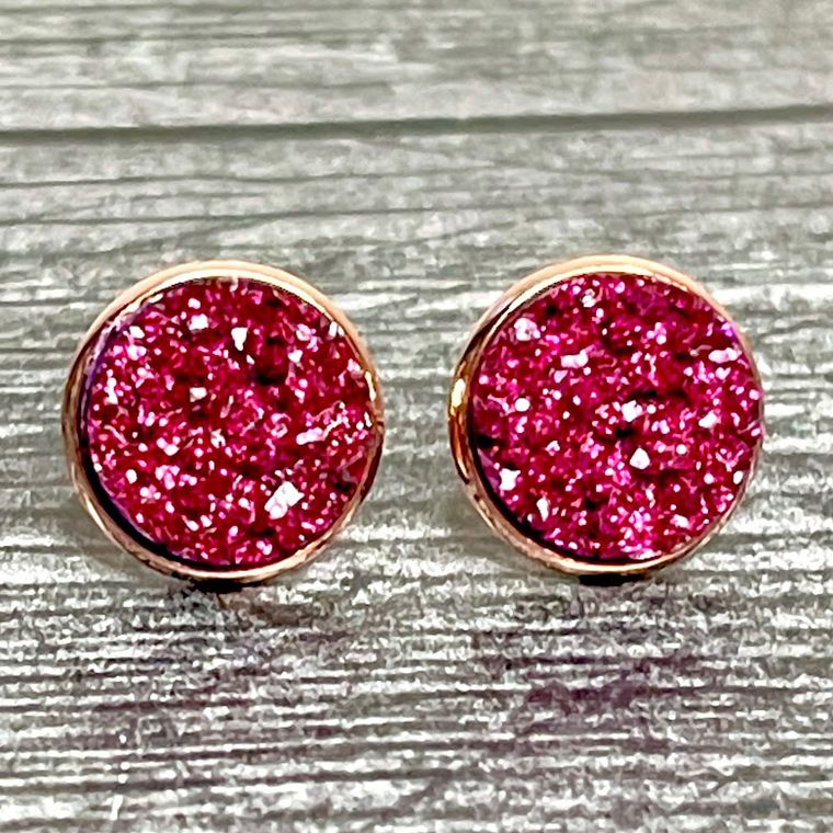 Magenta Druzy Earrings 12mm by All Up In The Hair RBD Swag