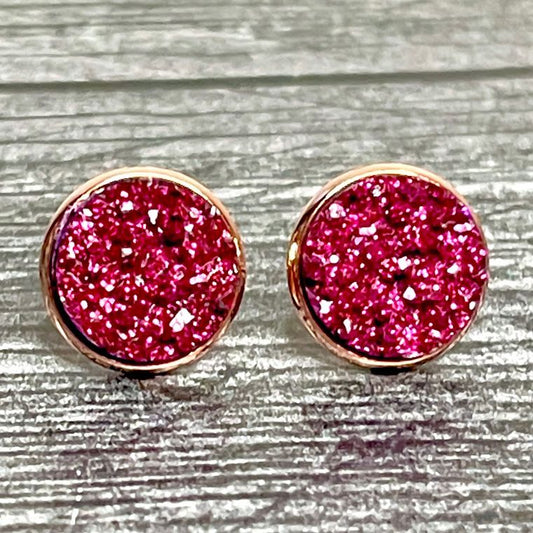 Magenta Druzy Earrings 12mm by All Up In The Hair RBD Swag