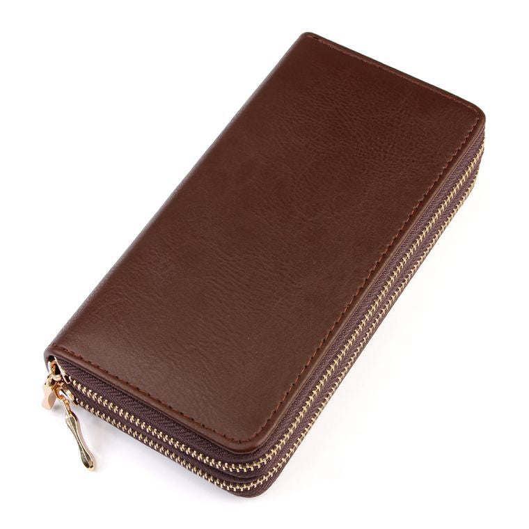 BROWN HDG2000 - DOUBLE ZIPPER WALLET by MYS Wholesale