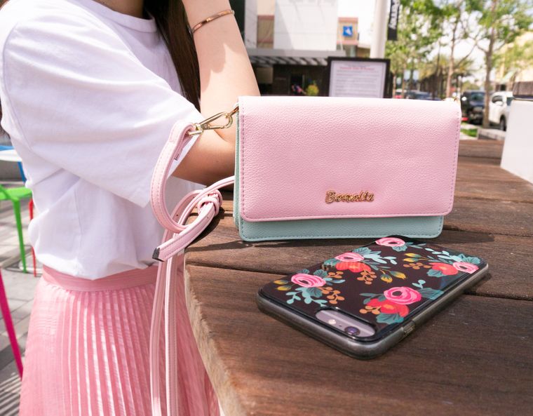 Bella Crossbody Phone Wallet Light Pink & Mint Gift