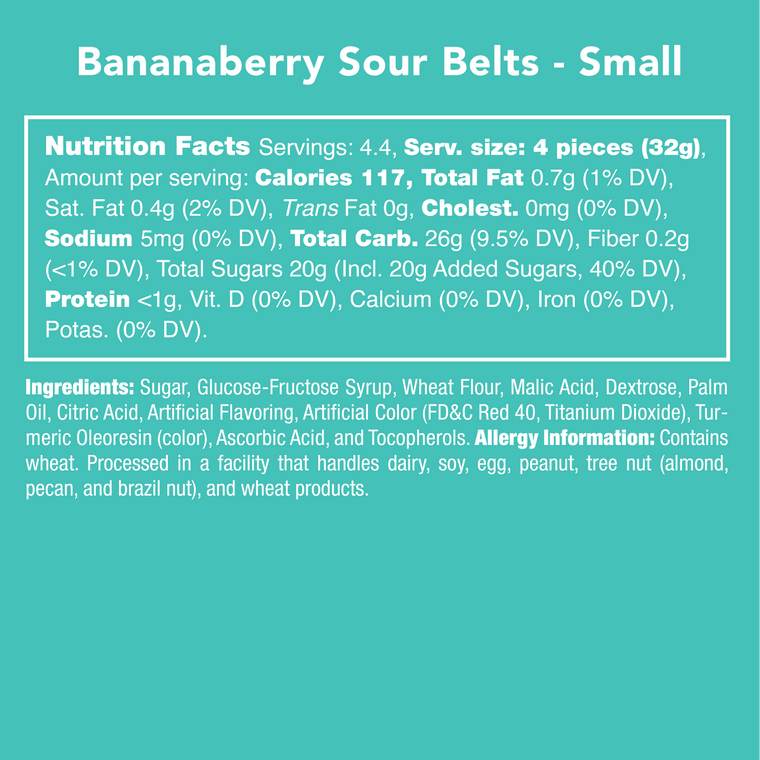 Bananaberry Sour Belts - retail swag candy