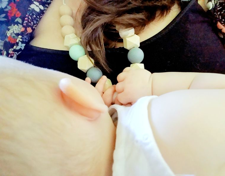 Sage+Gray Silicone teething necklace by Fairy of Color baby toddler gift