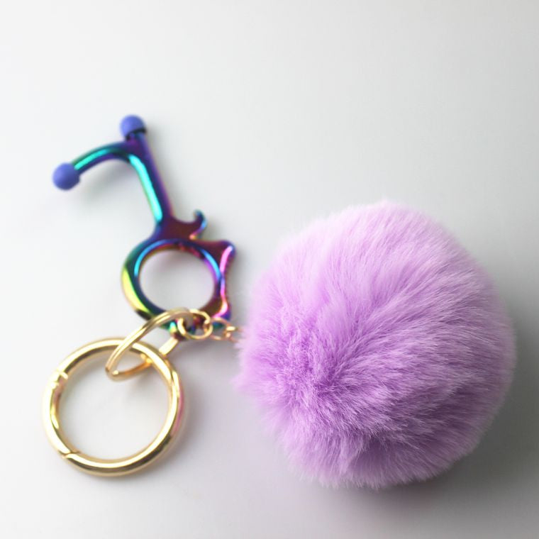 purple/rainbow  Pompoms keychains keyrings ( faux fur) with touchless Key by MILK+SASS® gift