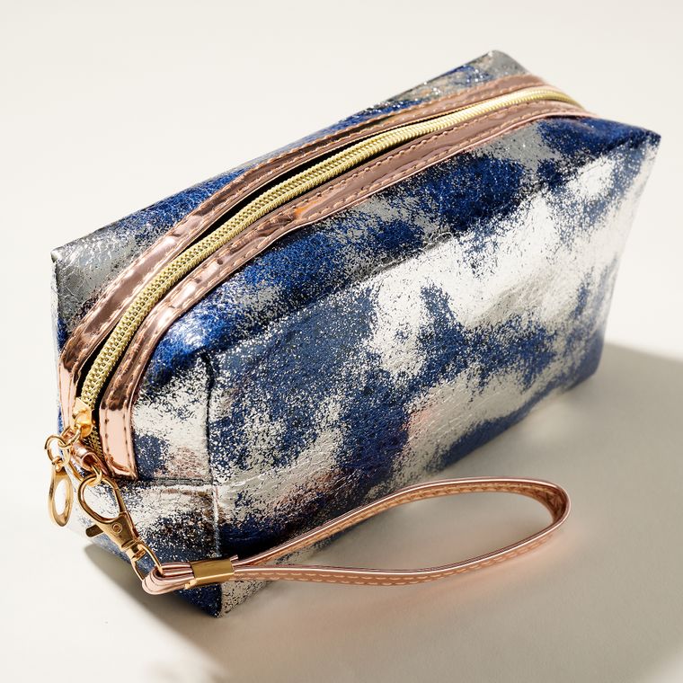 BLUE  Tie Dye Print Glittered Cosmetic Bag by Avenue Zoe gift
