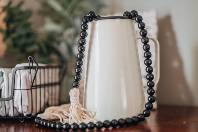 Black-Eco-friendly Wood Bead Garland with Tassels by Ivy and Sage Market