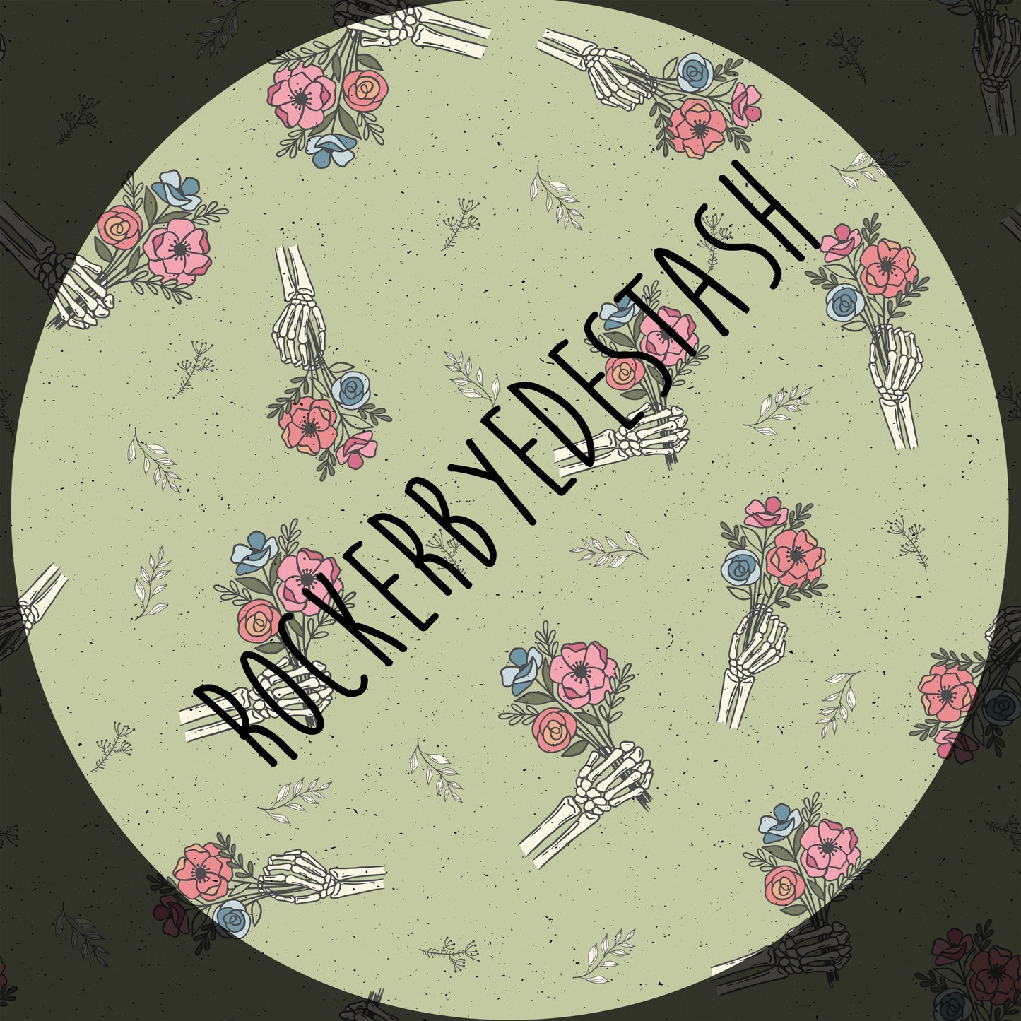 Minky - Retail Fabric Round PP - Spring Skeletons with Succulent and Monstera Skull rerun