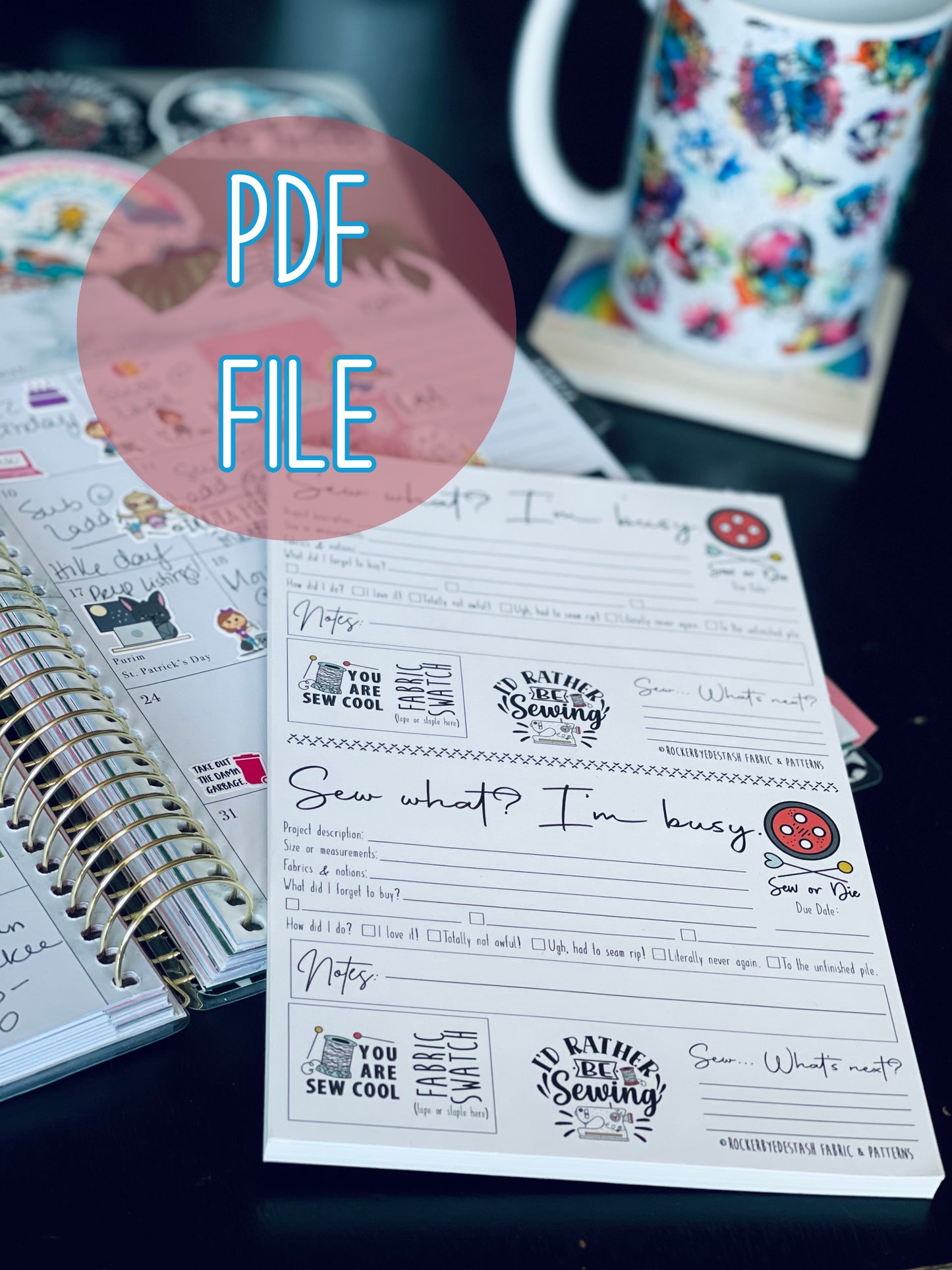 DIGITAL File for Sew What? To Do List Project Planner Sheet Digital Notepad RBD Swag